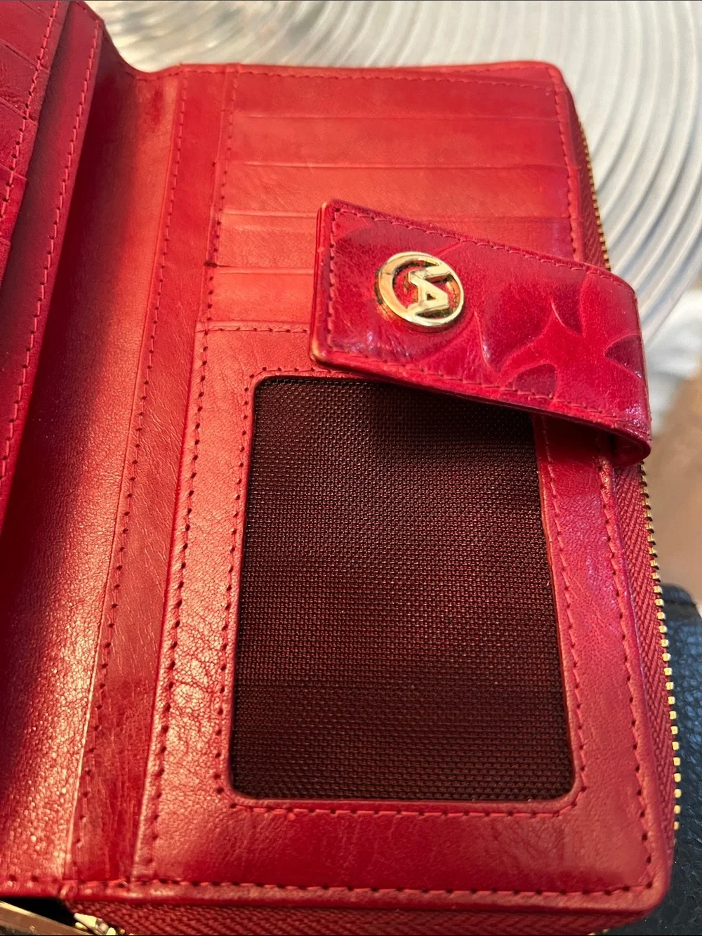 VALENTINA authentic Tulip Women's Red Embossed Leather Wallet